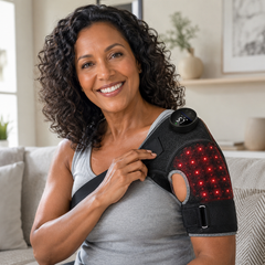Nicole wearing the illuminated Rayvion wrap on her shoulder