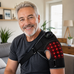 David wearing the Rayvion wrap comfortably on his shoulder